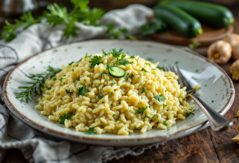 Delizioso risotto con zucchine e fiori di zucchina