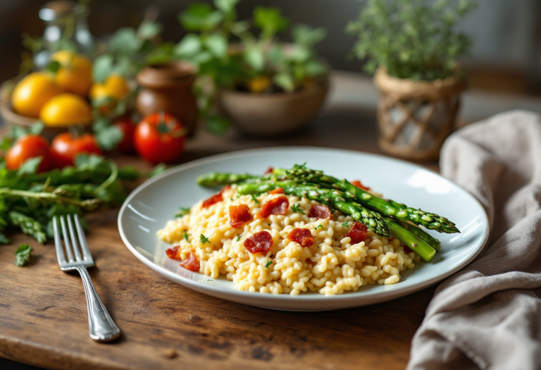 Risotto con asparagi freschi e pancetta croccante