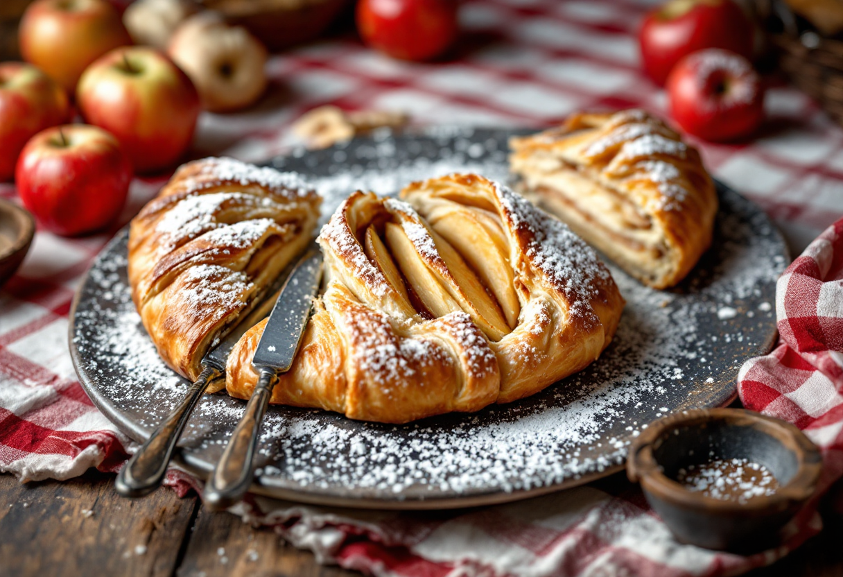 Strudel di mele appena sfornato con zucchero a velo