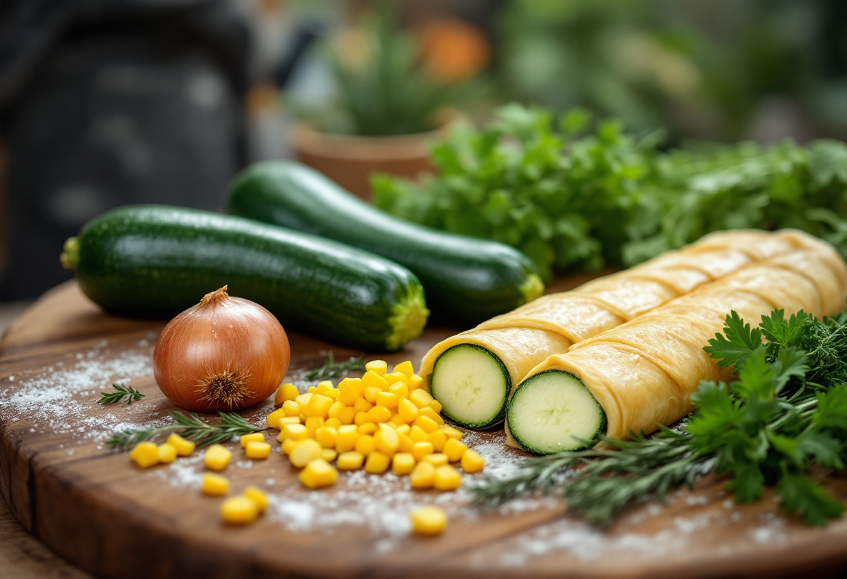 Strudel di zucchine appena sfornato su un piatto