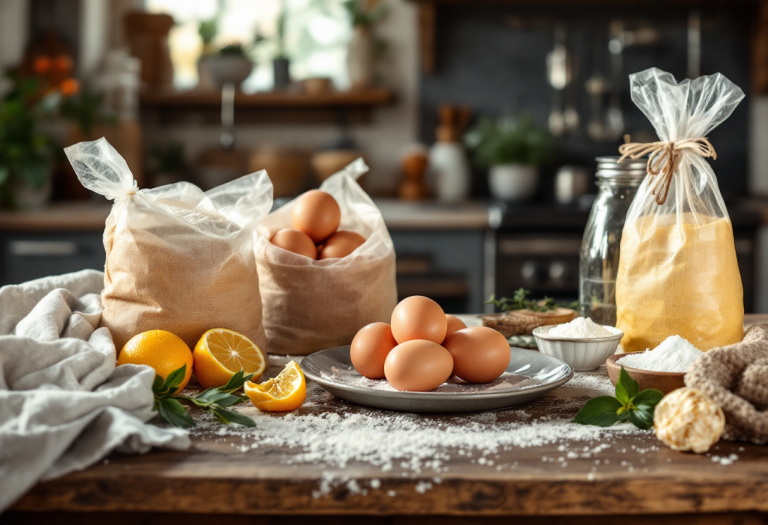 Utensili e ingredienti per colomba pasquale fatta in casa