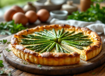 Torta salata con asparagi fresca e appetitosa