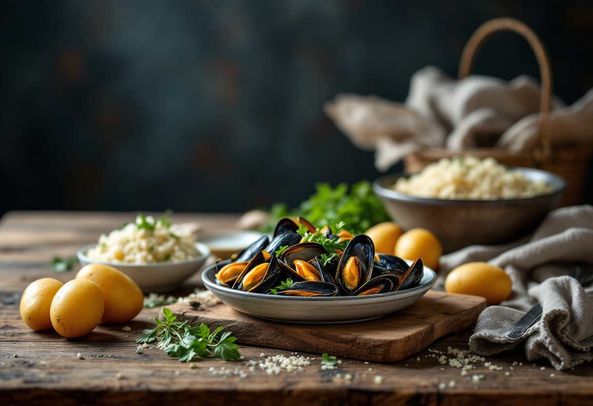 Piatto tradizionale di patate, riso e cozze di Grazia