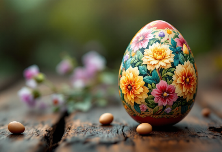 Uovo di Pasqua decorato con ingredienti gourmet