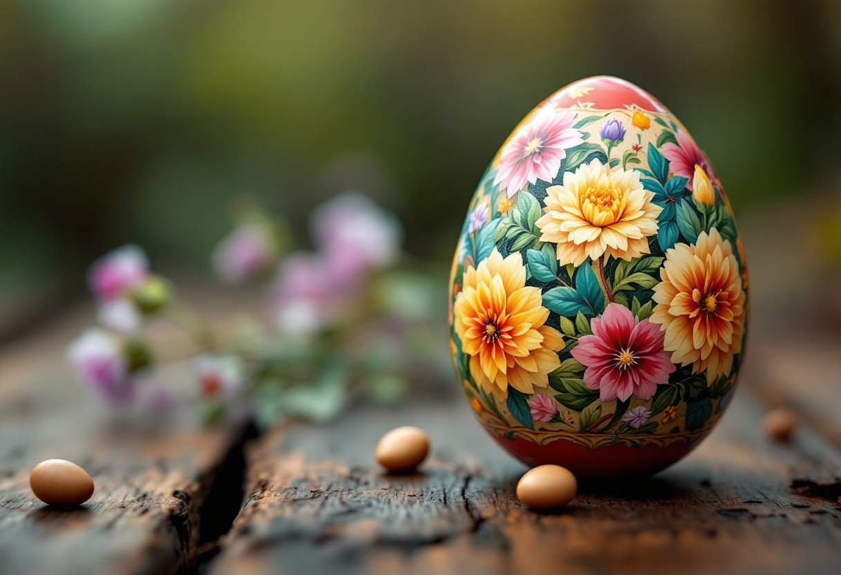 Uovo di Pasqua decorato con ingredienti gourmet