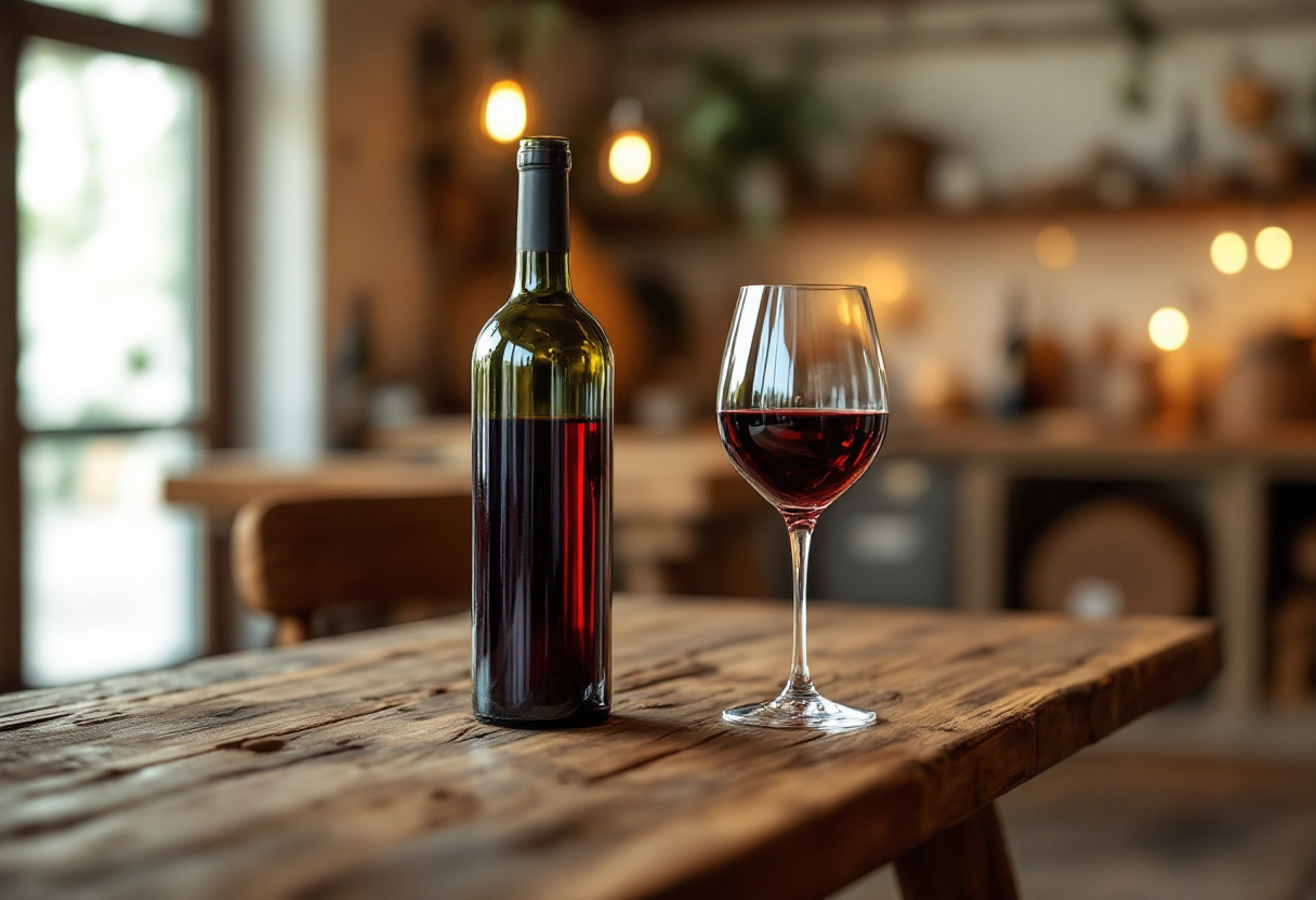 Un calice di vino rosso su un tavolo con simboli cristiani