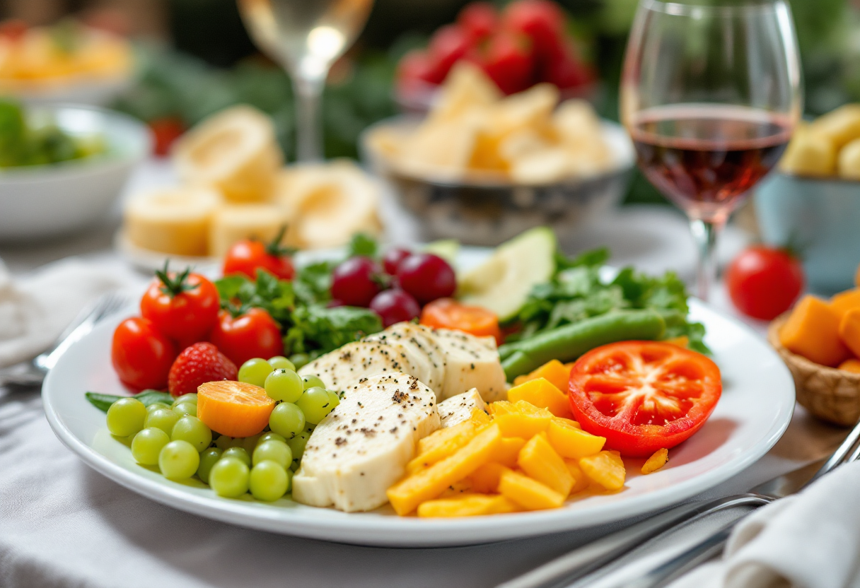 Aperitivo leggero con cibi freschi e bevande salutari