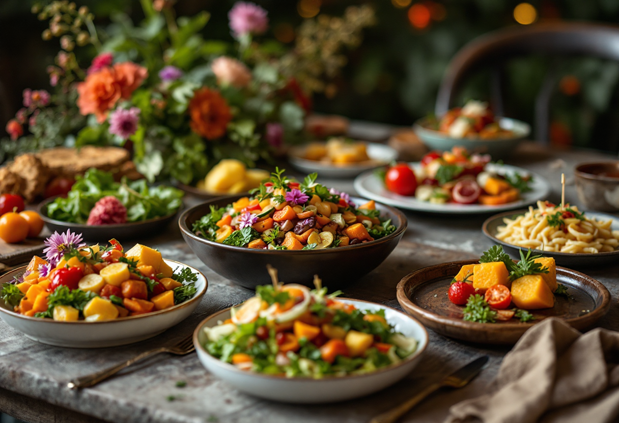 Aperitivo vegetariano con diverse ricette colorate