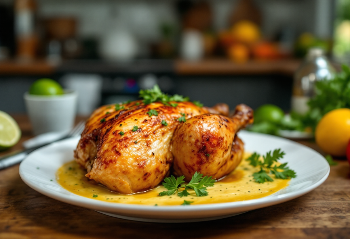 Delizioso arrosto di pollo con salsa al lime fresco