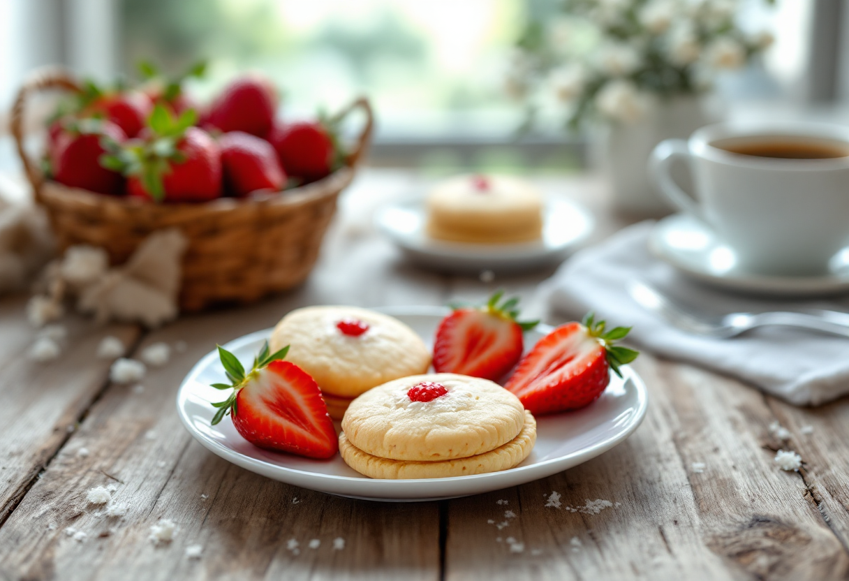 Biscotti con panna e fragole fresche
