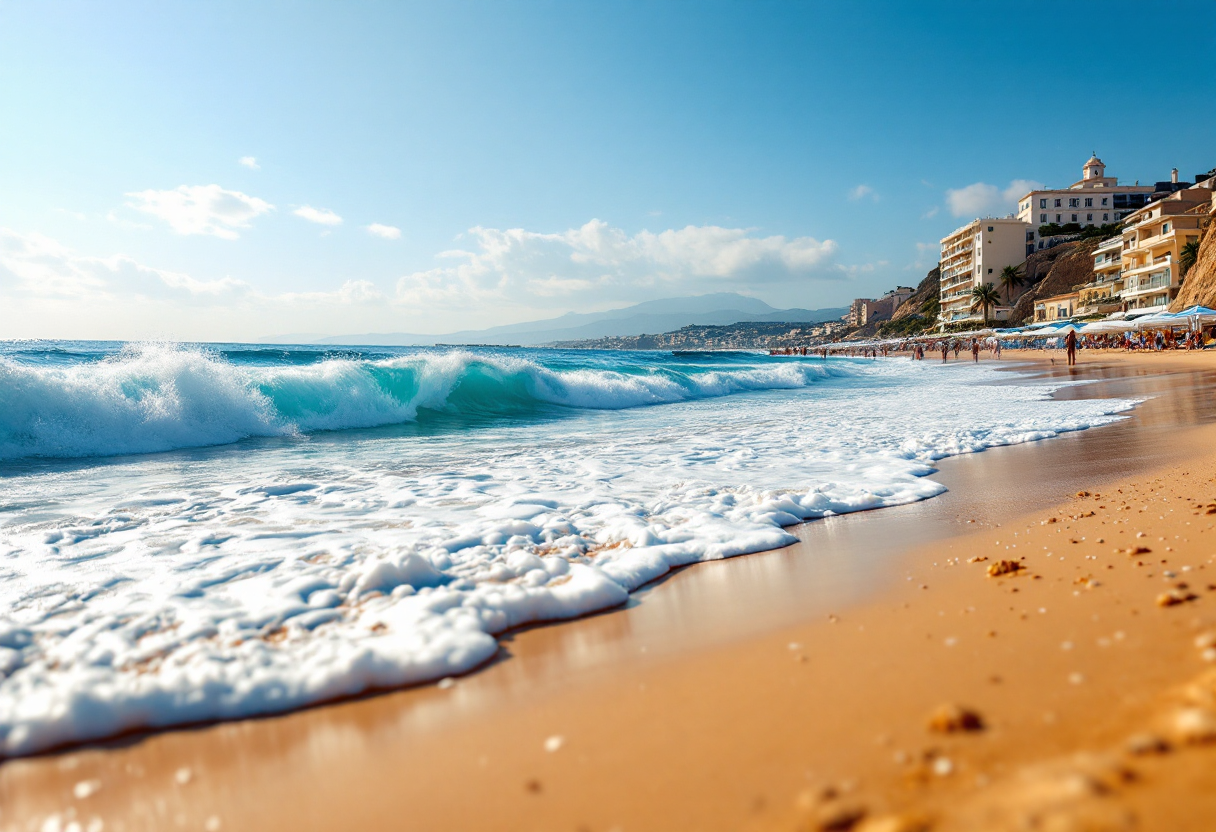 Panorama di Cagliari con cielo sereno e mare blu