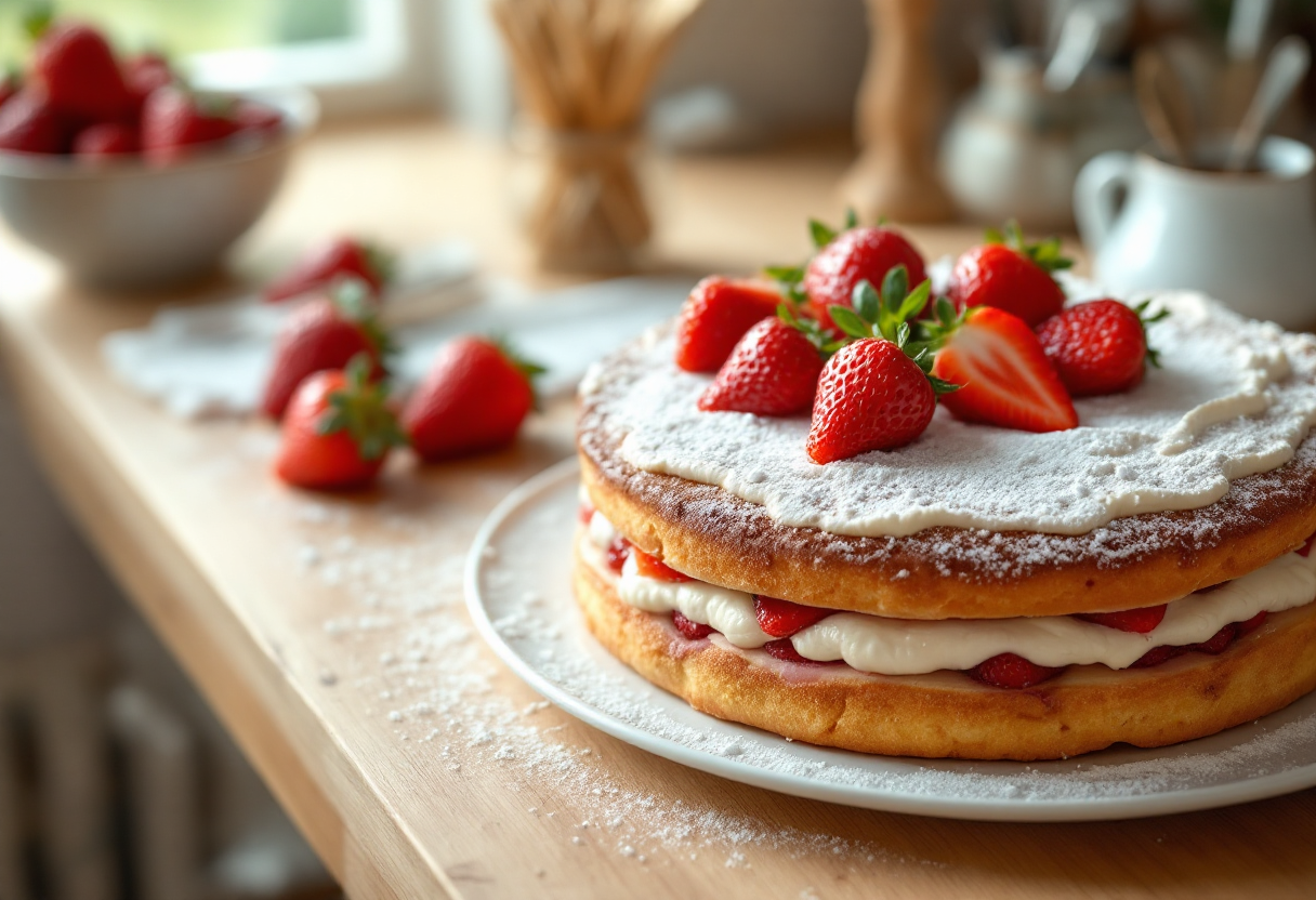Deliziosa charlotte con fragole fresche e panna