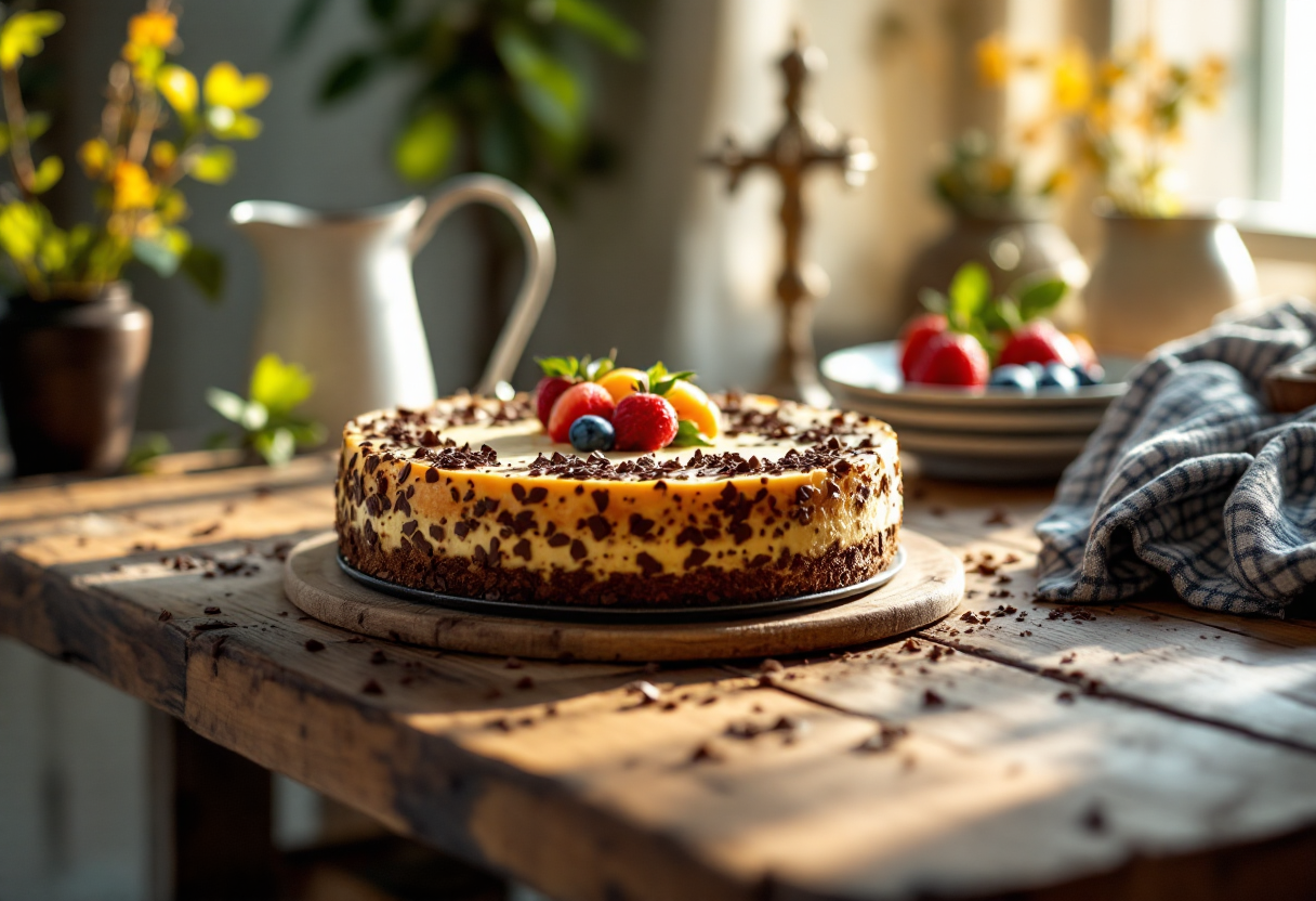 Deliziosa cheesecake alla stracciatella fresca e cremosa