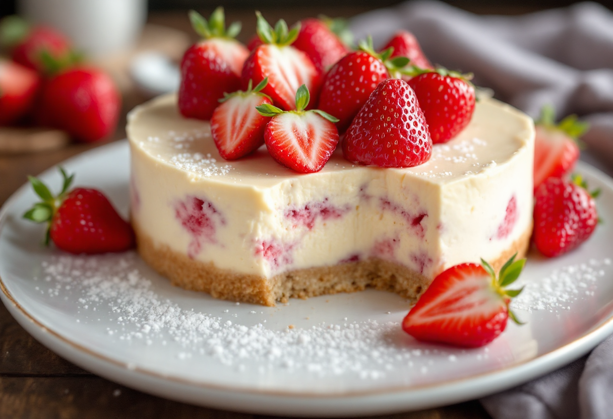 Deliziosa cheesecake primaverile con fragole fresche