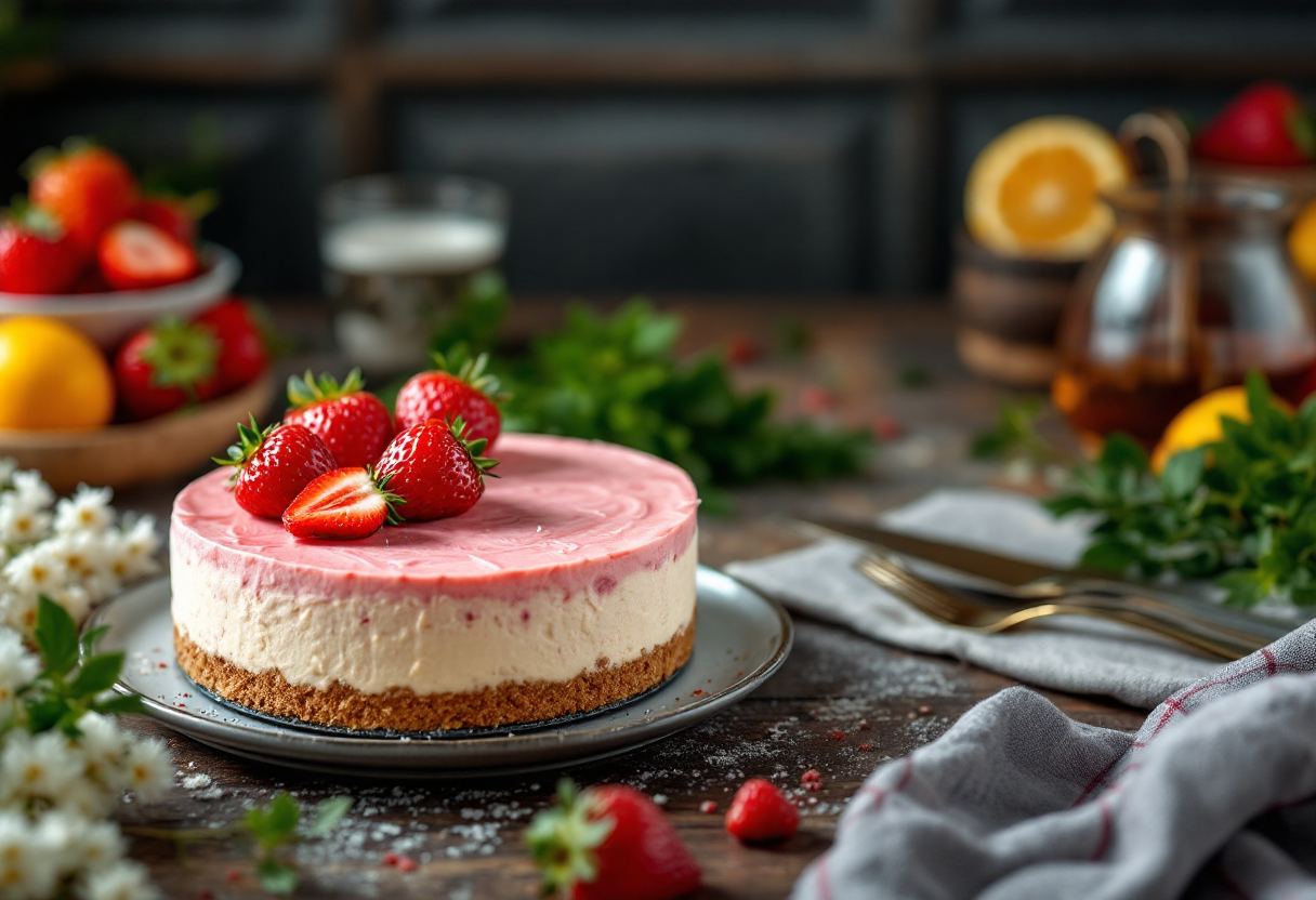 Deliziosa cheesecake alle fragole senza gelatina