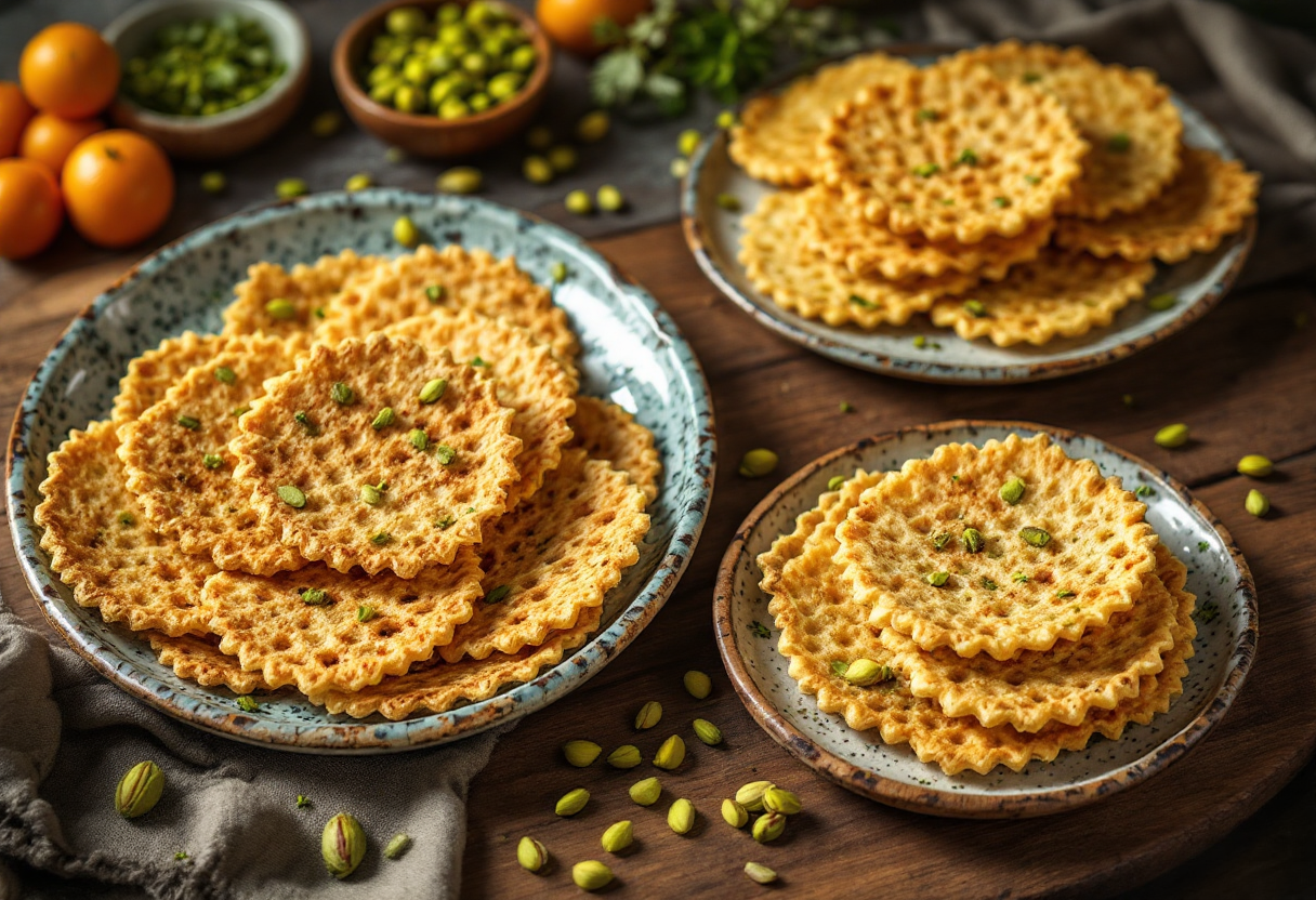 Cialdine croccanti di ceci e pistacchi per aperitivo
