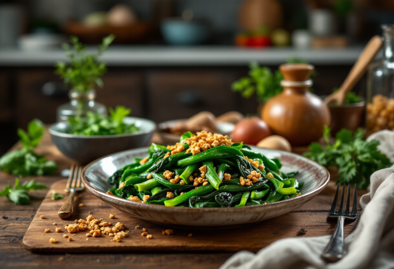Cime di rapa saltate con briciole di acciughe