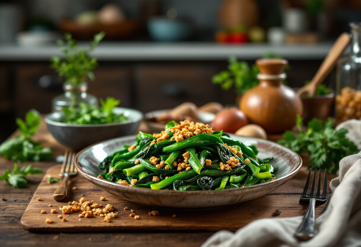 Cime di rapa saltate con briciole di acciughe