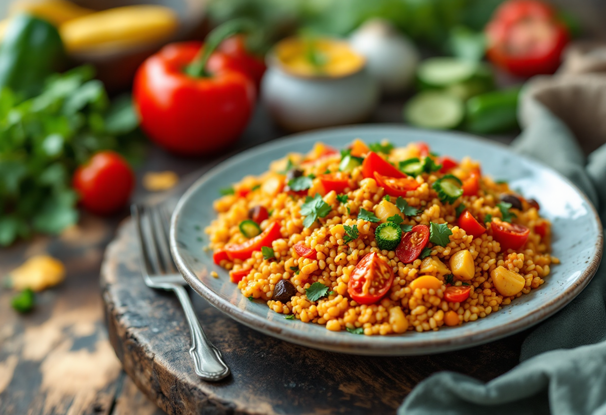 Cous cous vegetariano speziato con verdure fresche