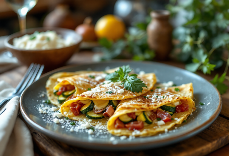 Crespelle farcite con zucchine, coppa e provolone