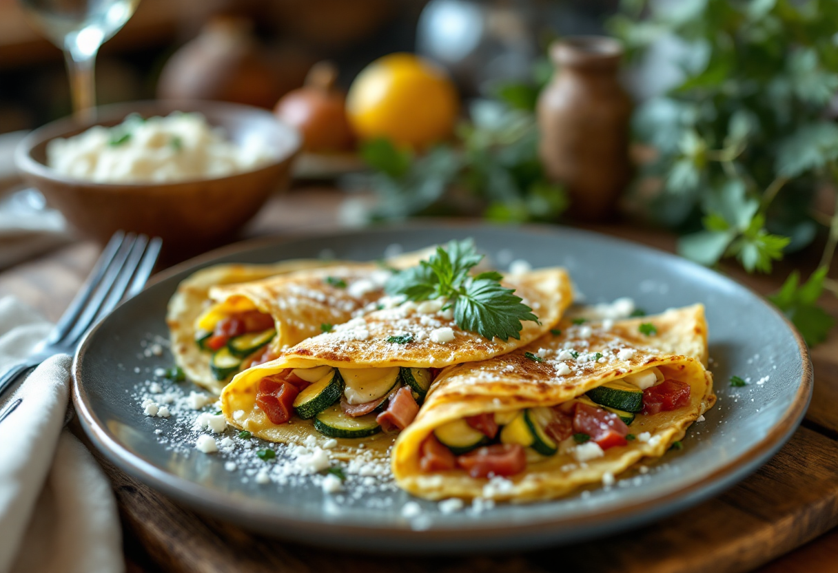 Crespelle farcite con zucchine, coppa e provolone