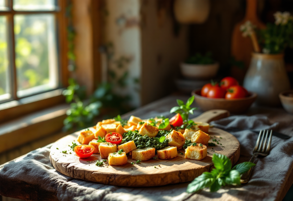 Crostini gourmet con tapenade e pomodori freschi su un piatto