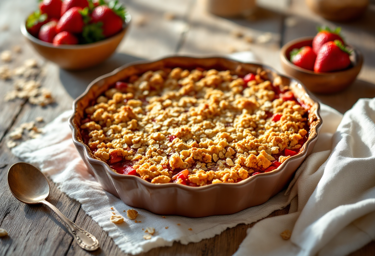 Crumble primaverile con fragole e rabarbaro fresco