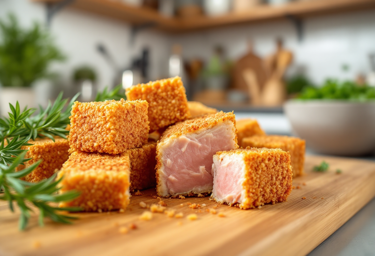 Cubetti di tonno fresco panati pronti da servire