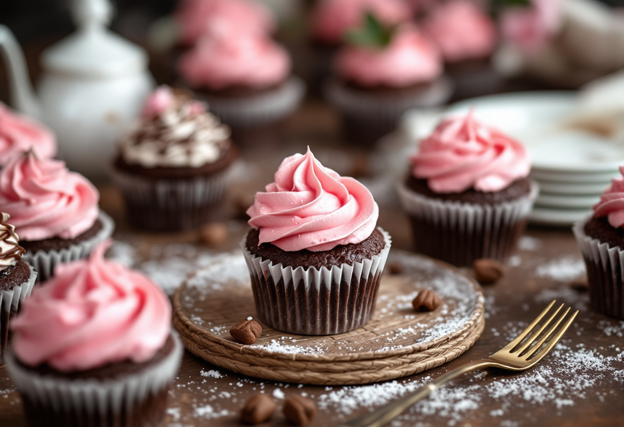 Deliziosi cupcake al cacao decorati con rosa
