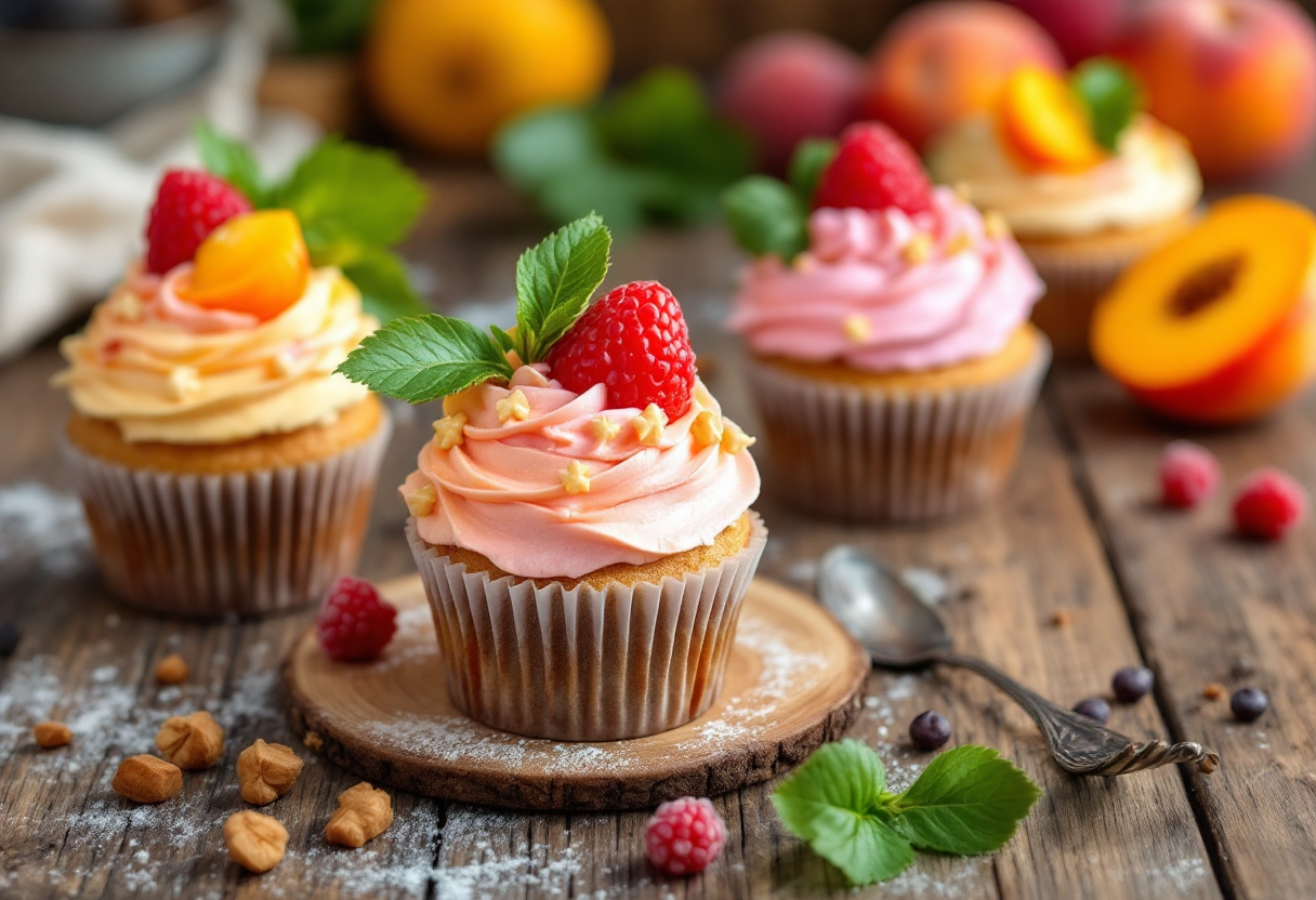 Deliziosi cupcake alle pesche decorati con crema