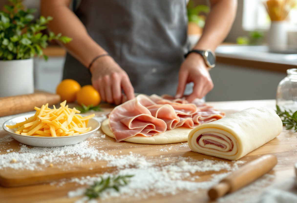 Fagottini di pizza ripieni di prosciutto e formaggio