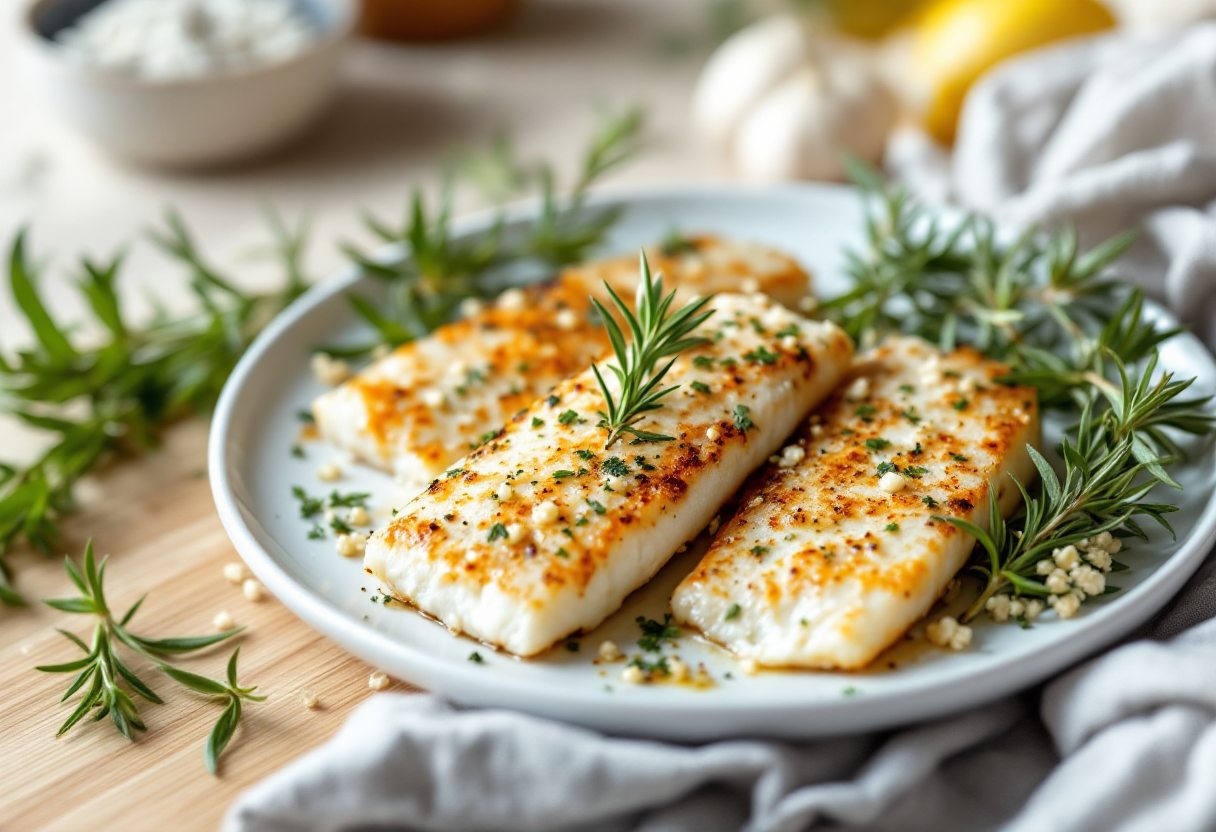 Filetti di branzino croccanti serviti con contorni freschi