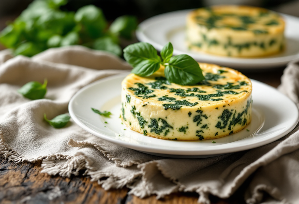 Flan di spinaci servito su un piatto elegante