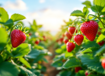 Fragole fresche con un misuratore di glicemia