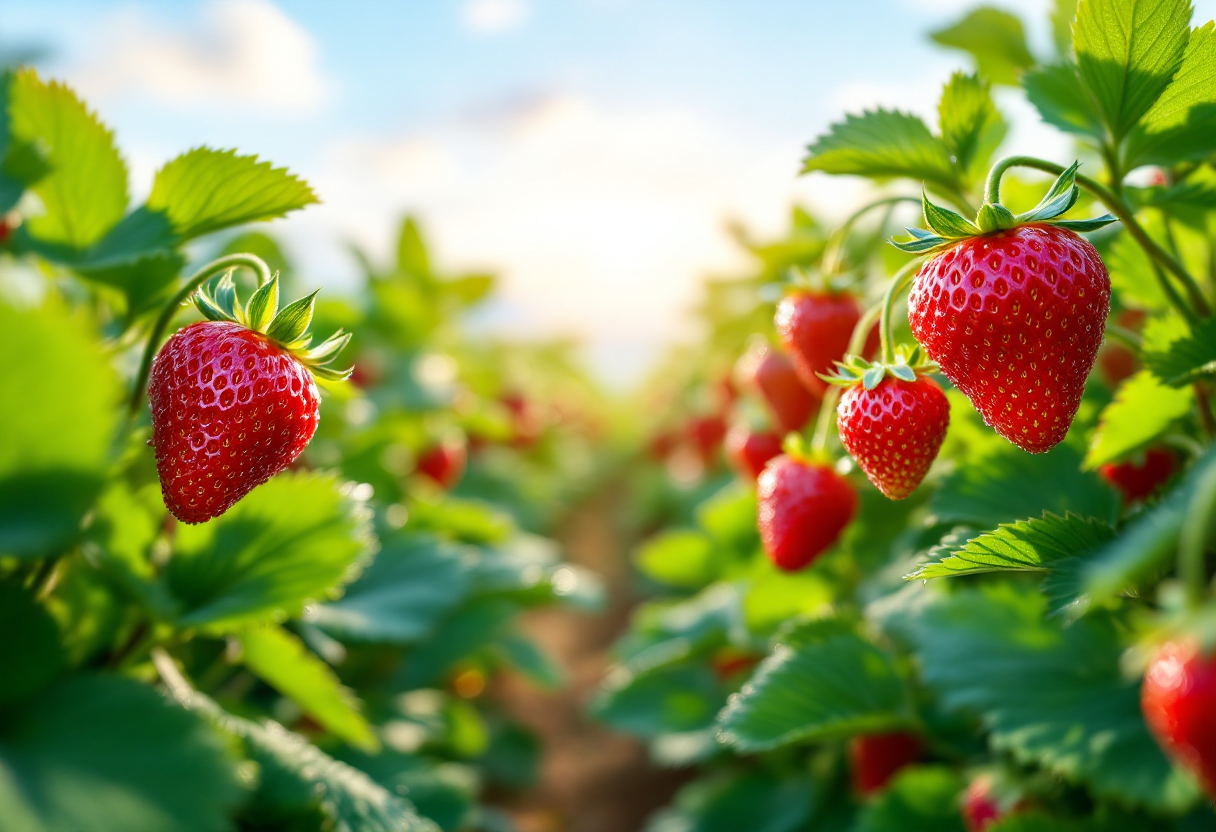 Fragole fresche con un misuratore di glicemia