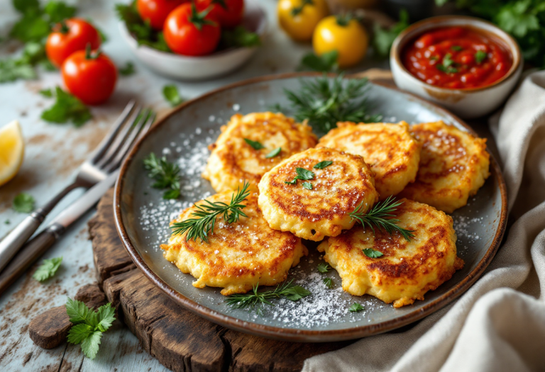 Frittelline di ricotta servite con salsa al pomodoro fresco