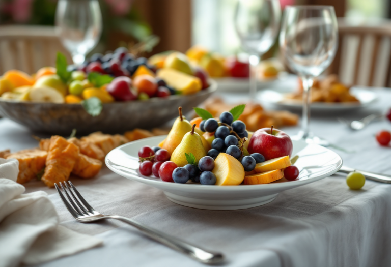 Frutta fresca servita a cena con piatti sani