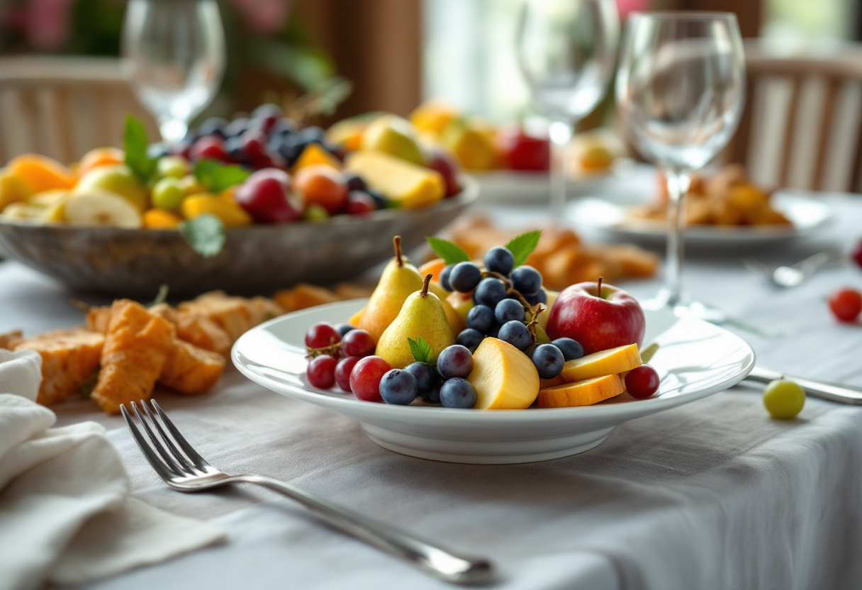 Frutta fresca servita a cena con piatti sani