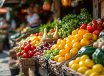 Selezione di frutta e verdura fresche di maggio