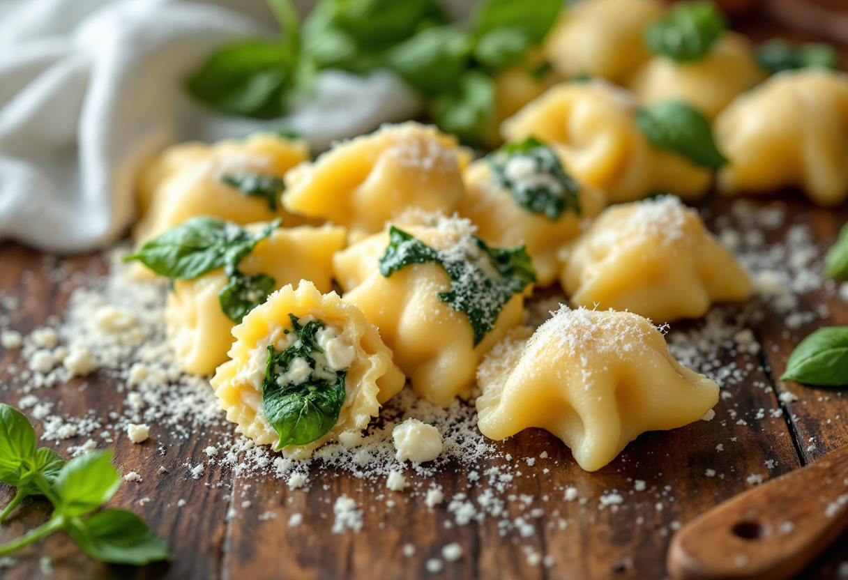Gnocchi ripieni di spinaci serviti con salsa