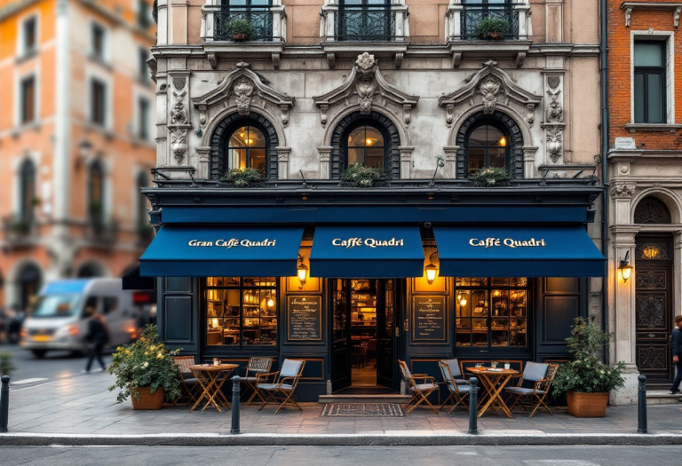 Interno del Gran Caffè Quadri a Venezia con clienti