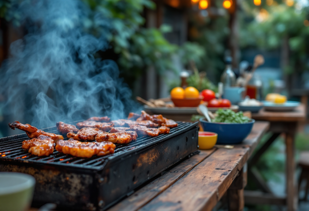 Immagine di una grigliata con carne e verdure