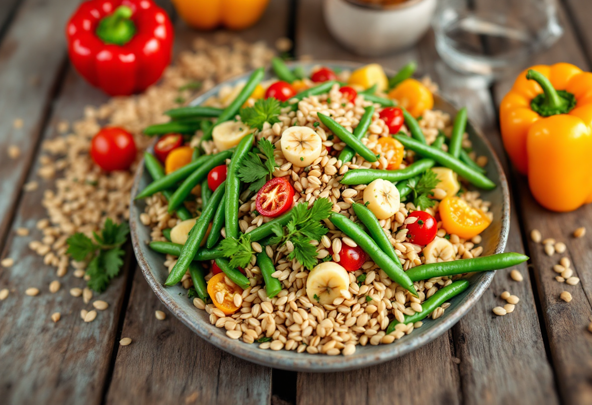 Insalata di orzo con fagiolini e peperoni freschi