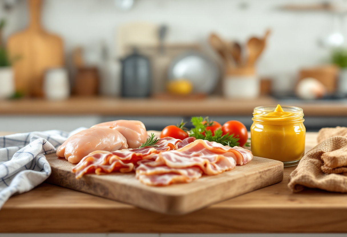 Involtini di pollo avvolti in pancetta con senape