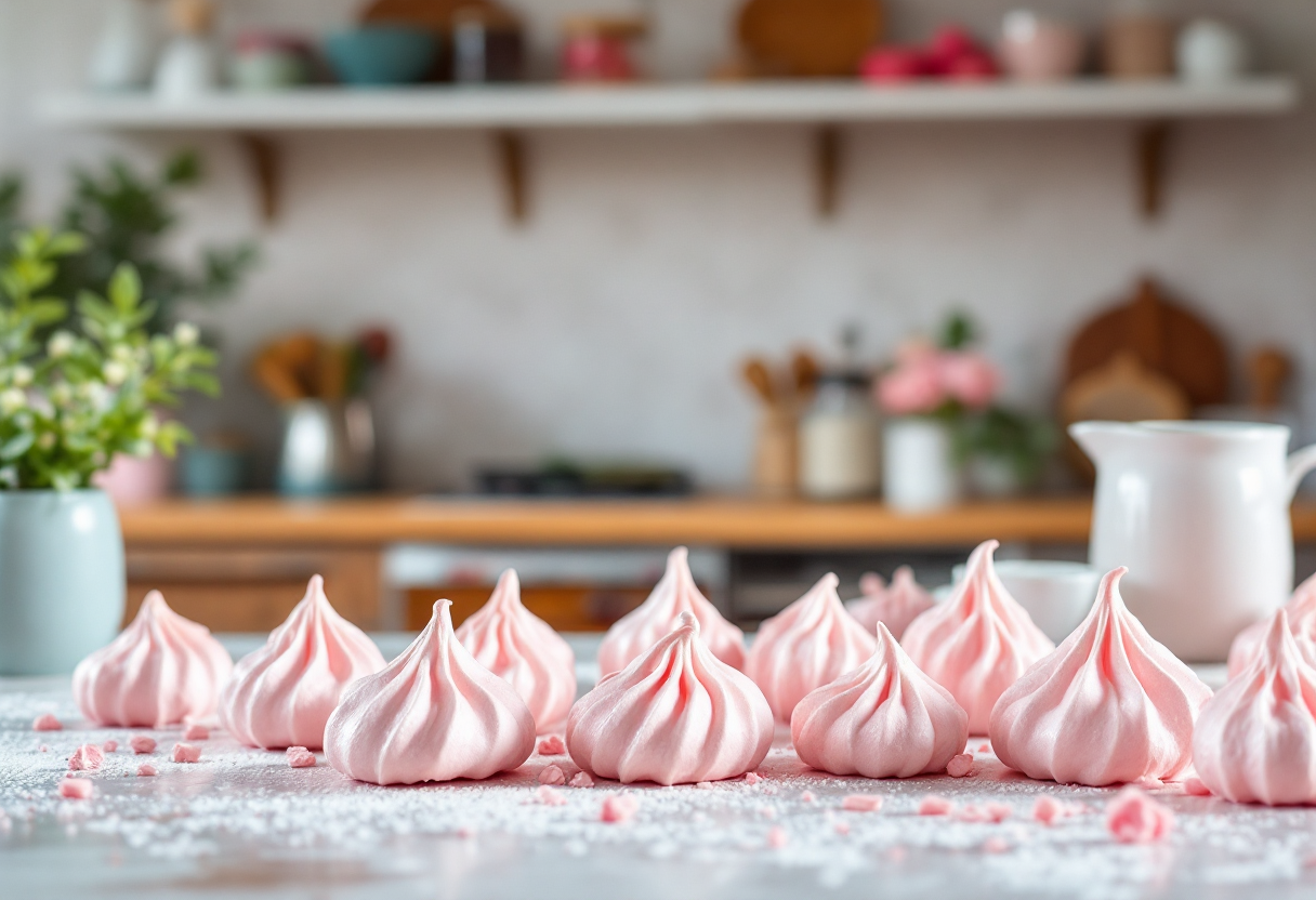Meringhe profumate all'acqua di rose su un piatto elegante