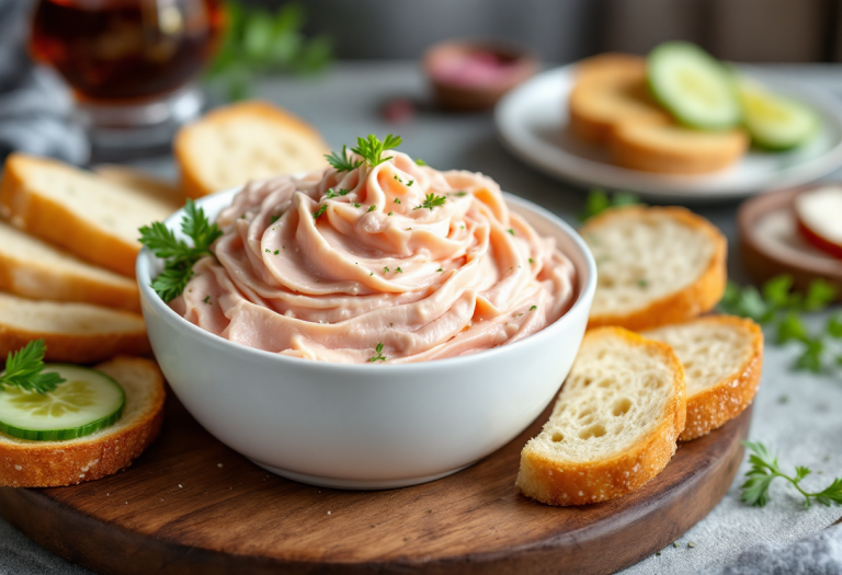 Mousse di prosciutto servita in un piatto elegante