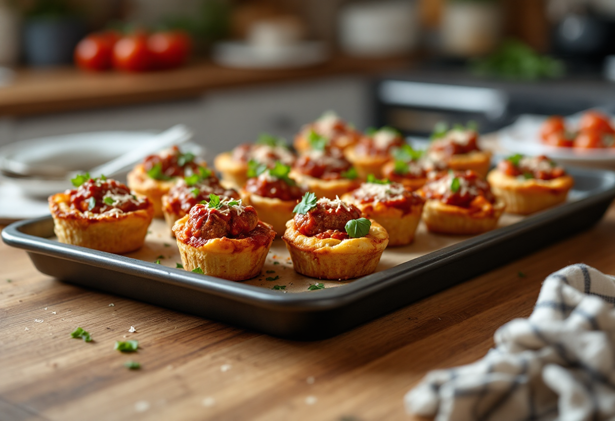 Muffin salati ripieni di polpette alla pizzaiola