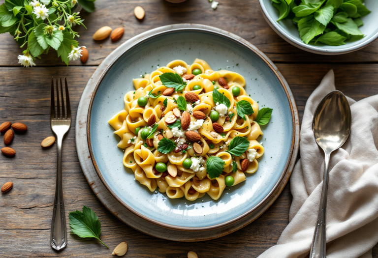 Piatto di orecchiette con crema di fave e mandorle