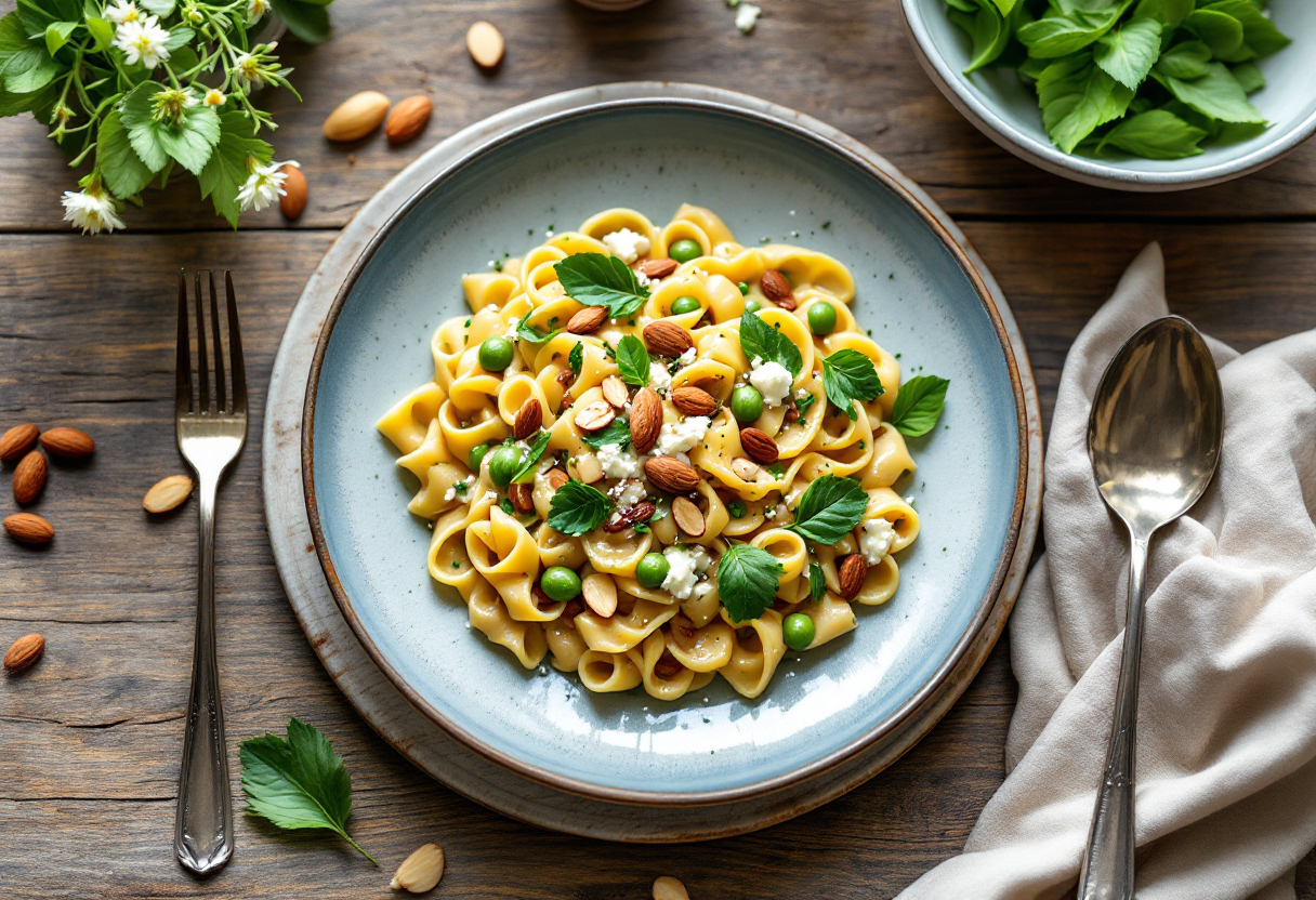 Piatto di orecchiette con crema di fave e mandorle