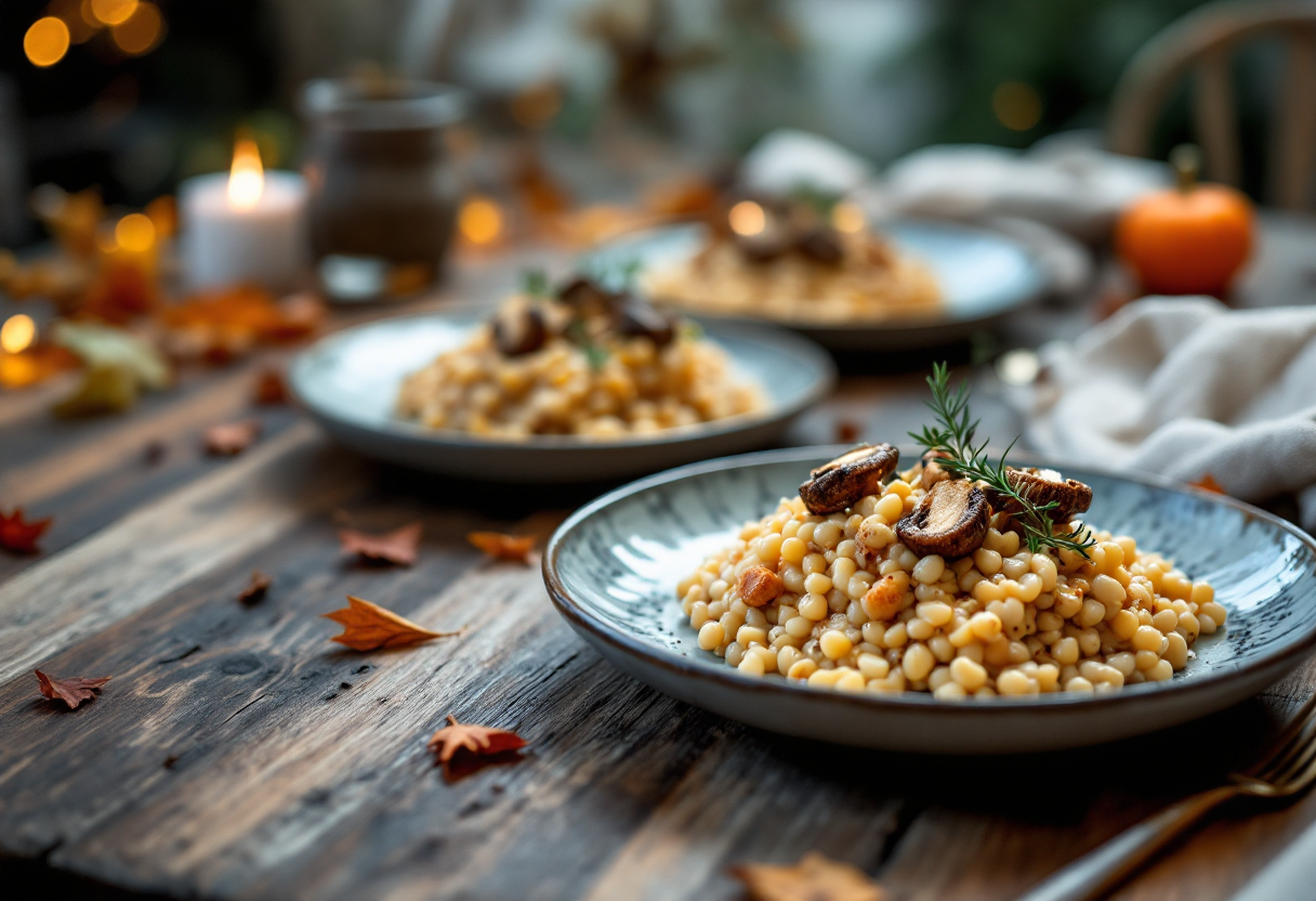 Piatto di orzo mantecato con porcini croccanti